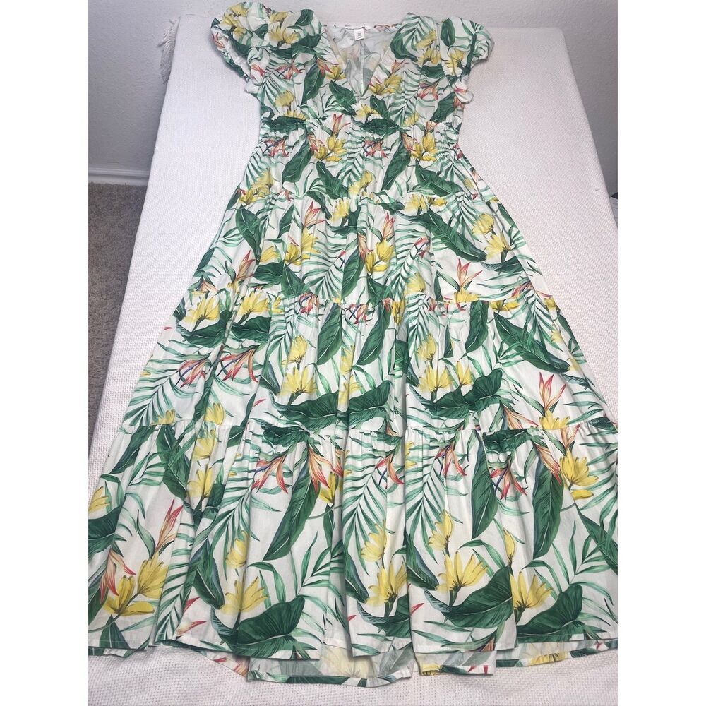 H&M Tropical Floral Tiered Dress|medium vacation garden party